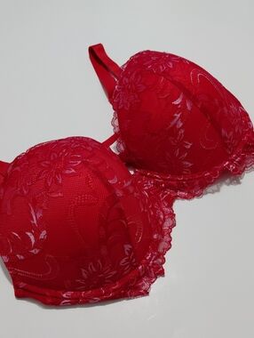 CURVE MUSE  Red Underwire Plus Size  Push Up  Add 1 and Half Cup Lace Bra 40DDD